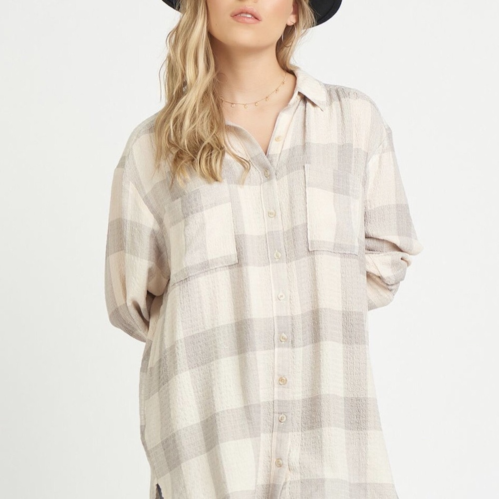 Dex Beige Plaid Button-Up Shirt Tunic - size 2X